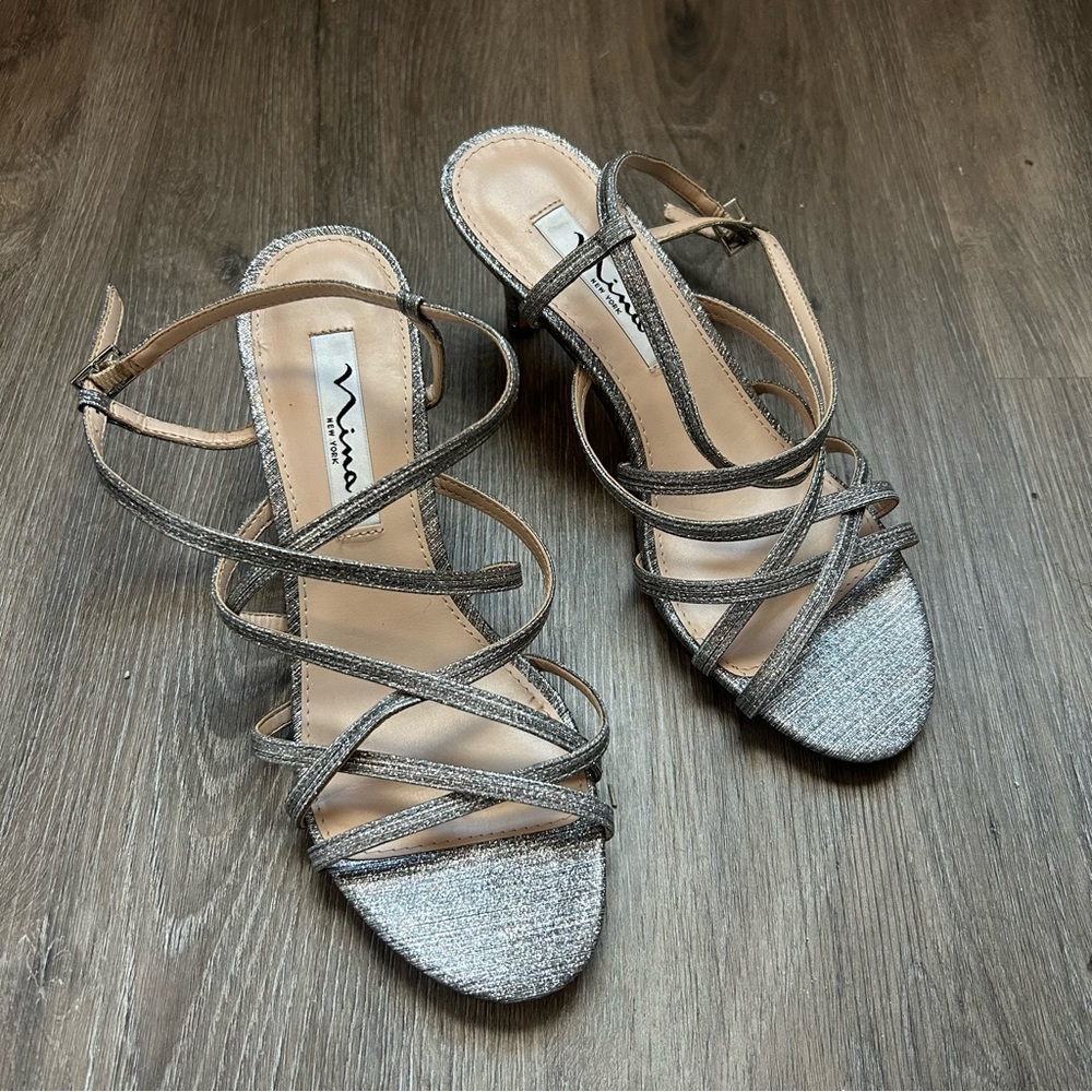 Nina silver strappy kitten heels